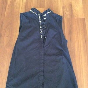 J Crew Ruffle Jewel Neckline Collar Navy Tank